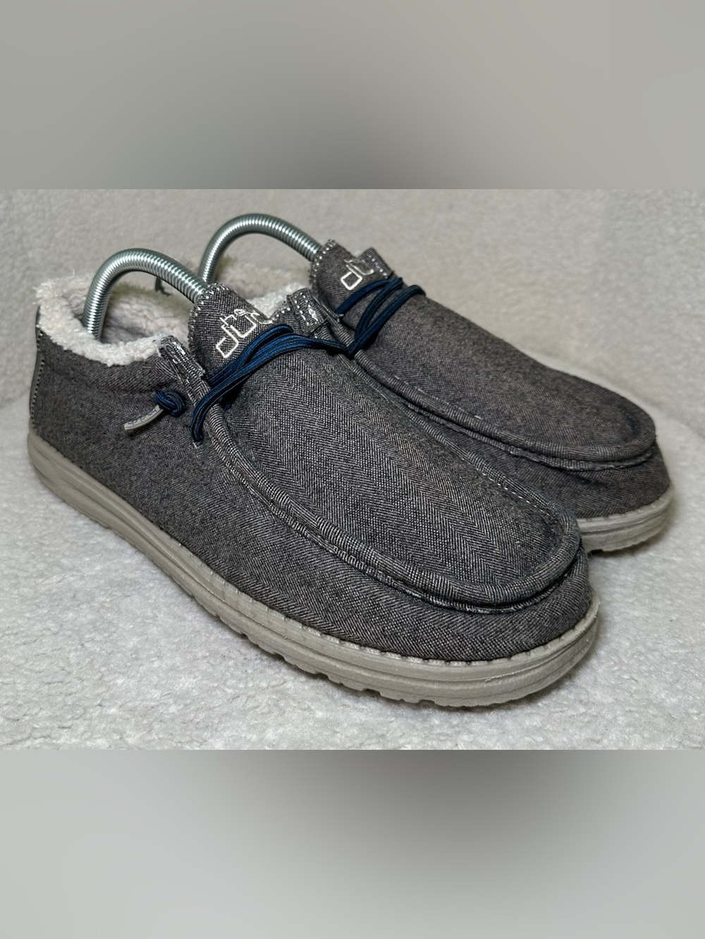 Hey Dude‎ Wally Fleece Lined Grey Gray Brown Slip On Loafers Cozy Lightweight 9